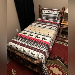 🫎TWIN SIZE RUSTIC CABIN COTTAGE ELK BEAR QUILT SET (TWO SHAMS INCLUDED)🌲